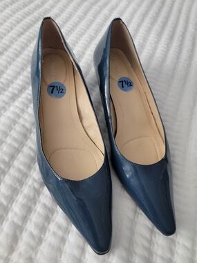 Peacock Blue Calvin Klein Patent Pointed-Toe Tiny Heel